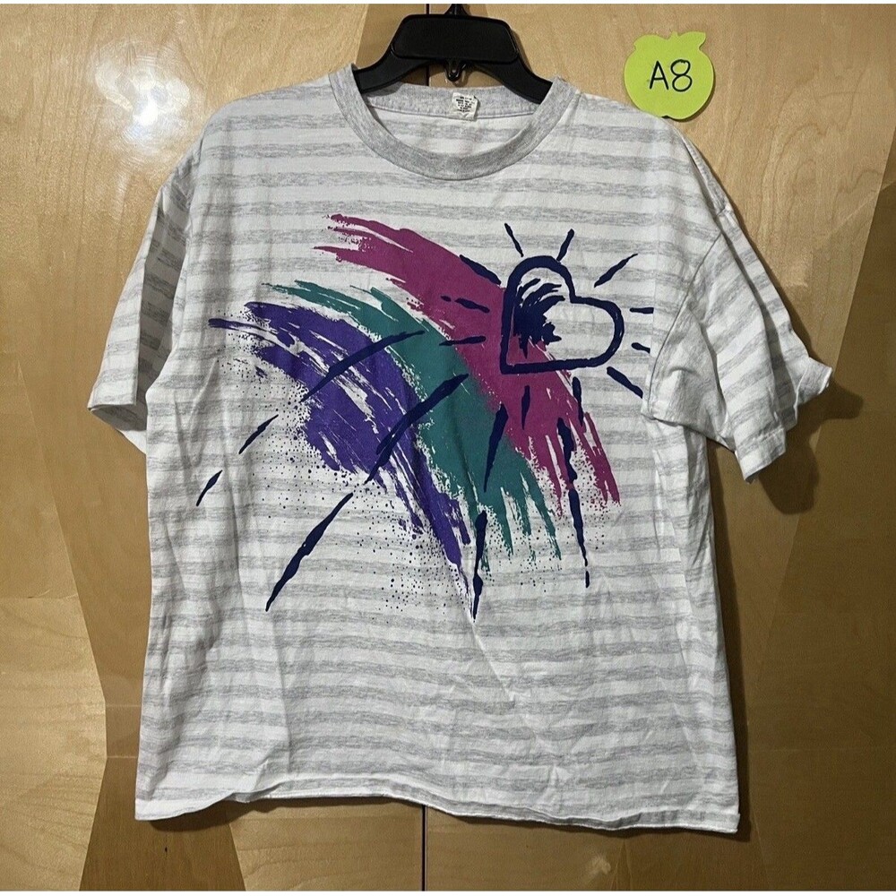 Vintage The Body Co Womens Tshirt XL Extra Large Gray Abstract Striped 90s